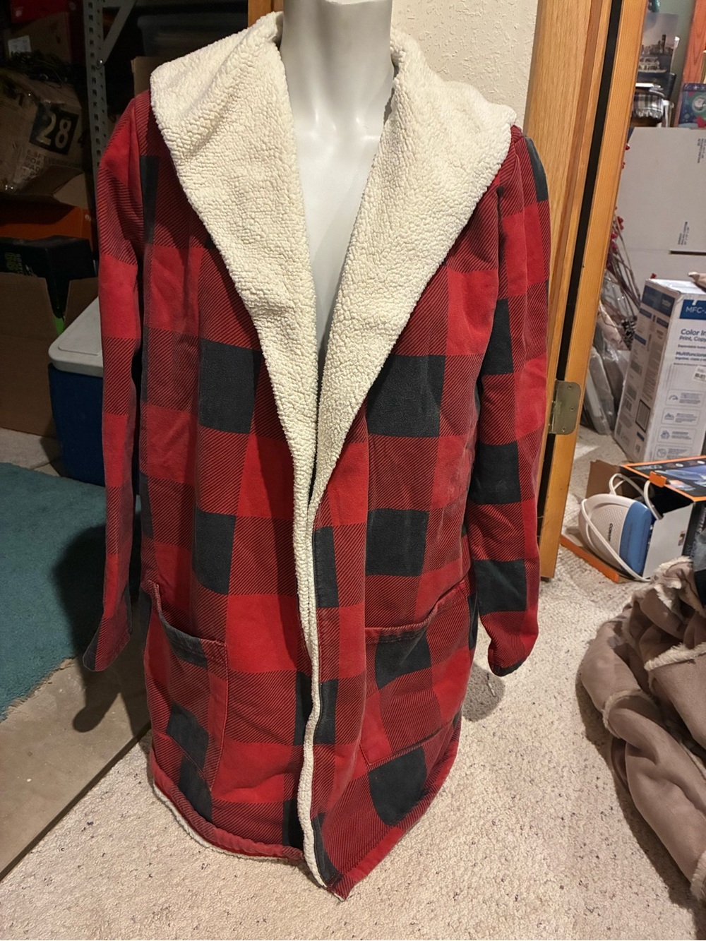 Eddie Bauer Red & Black Buffalo Plaid Sherpa-Lined Cardigan
